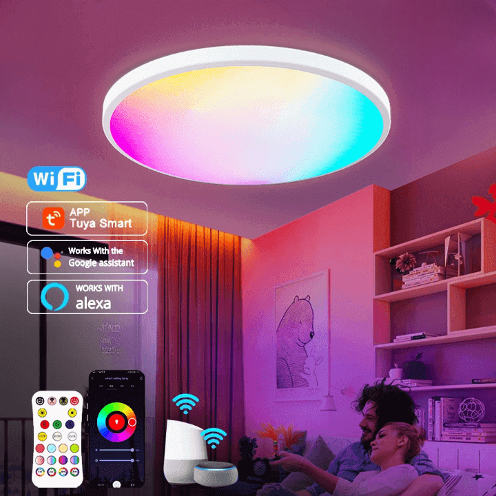 Luz de teto LED RGB 30W App Controle Remoto Luz de teto com Controle Remoto