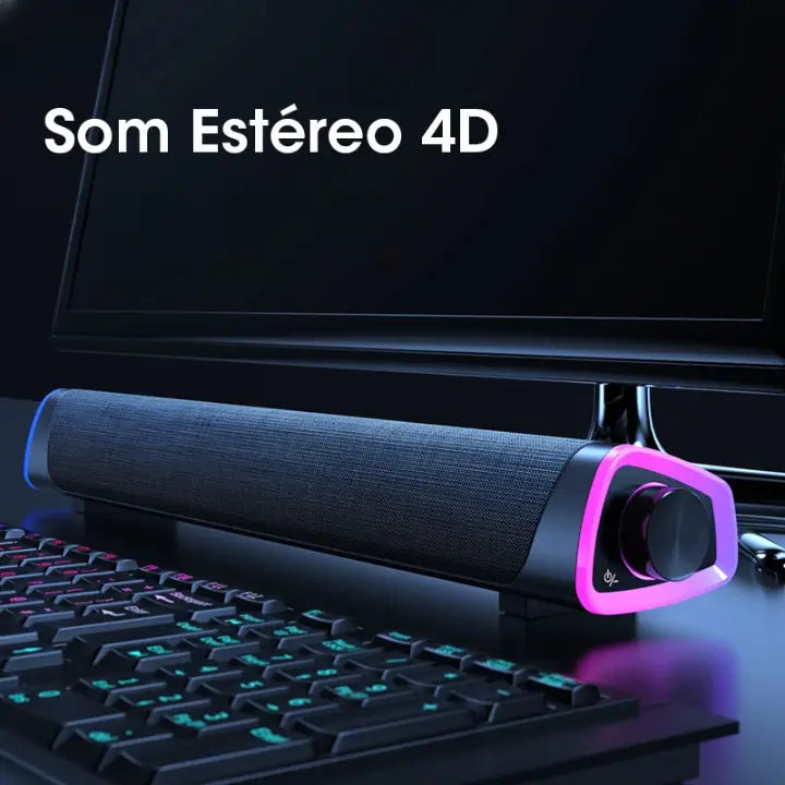 Caixa de Som Soundbar Bluetooth Sem Fio - Som Estéreo 4D com Subwoofer LED - para PC e TV