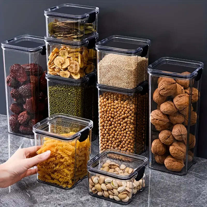 Kit Potes Empilháveis Herméticos de Acrílico – Recipiente com Trava para Armazenar Alimentos Temperos Grãos
