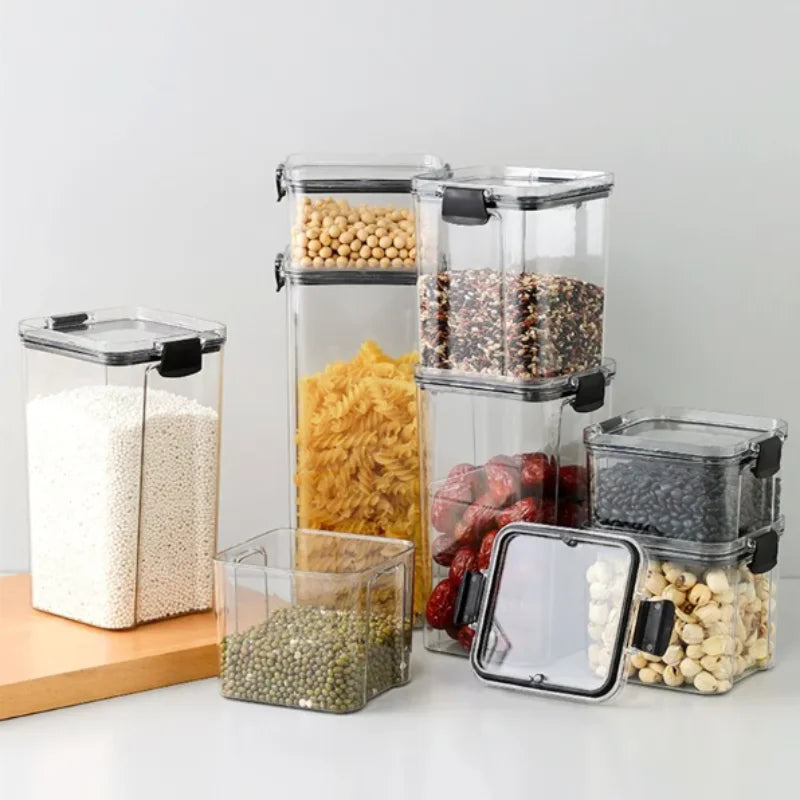 Kit Potes Empilháveis Herméticos de Acrílico – Recipiente com Trava para Armazenar Alimentos Temperos Grãos