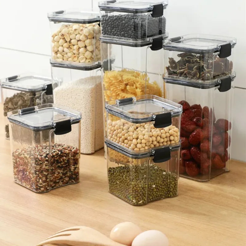 Kit Potes Empilháveis Herméticos de Acrílico – Recipiente com Trava para Armazenar Alimentos Temperos Grãos