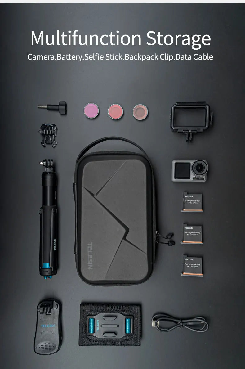 Bolsa Anti Impacto Impermeável TELESIN - para Câmeras de Ação GoPro Insta360 Osmo Action Lentes Acessórios Baterias