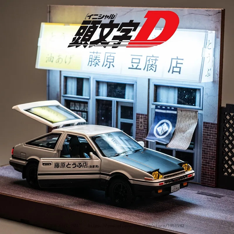 Carro de brinquedo Toyota AE86 Anime INITIAL D - com LED em Metal Escala 1:32