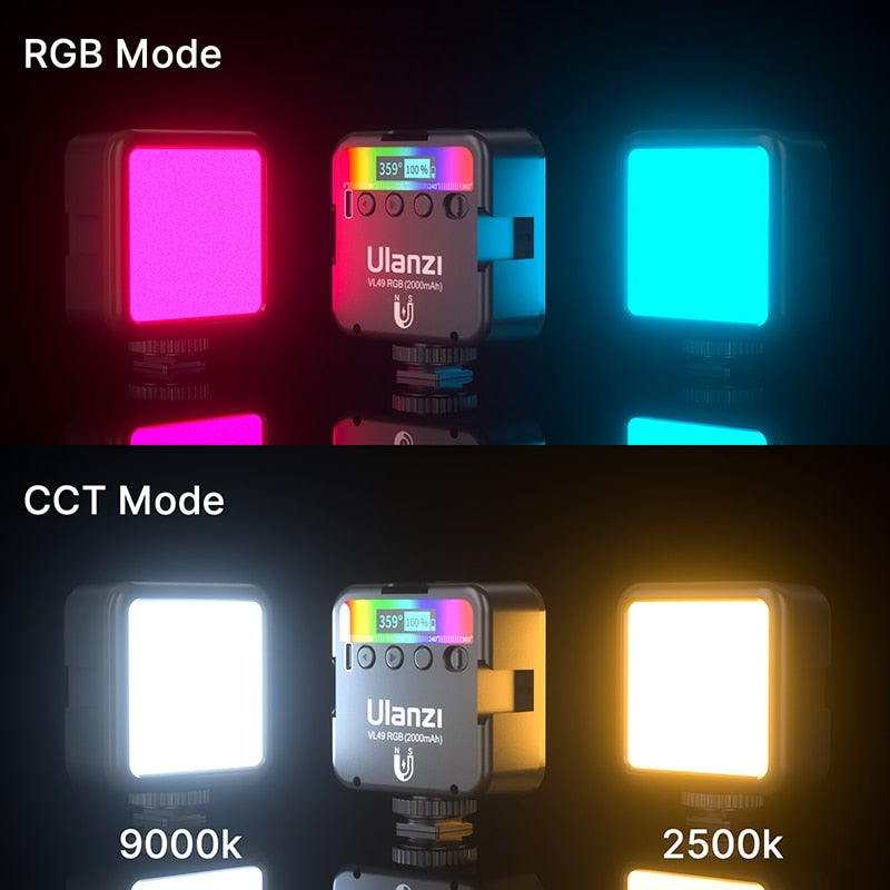 LED Luz de Preenchimento Ulanzi VL49 RGB - Modelo 2023 Luz para Efeito em Vídeos e Fotos - 2500K-9000K 800LUX