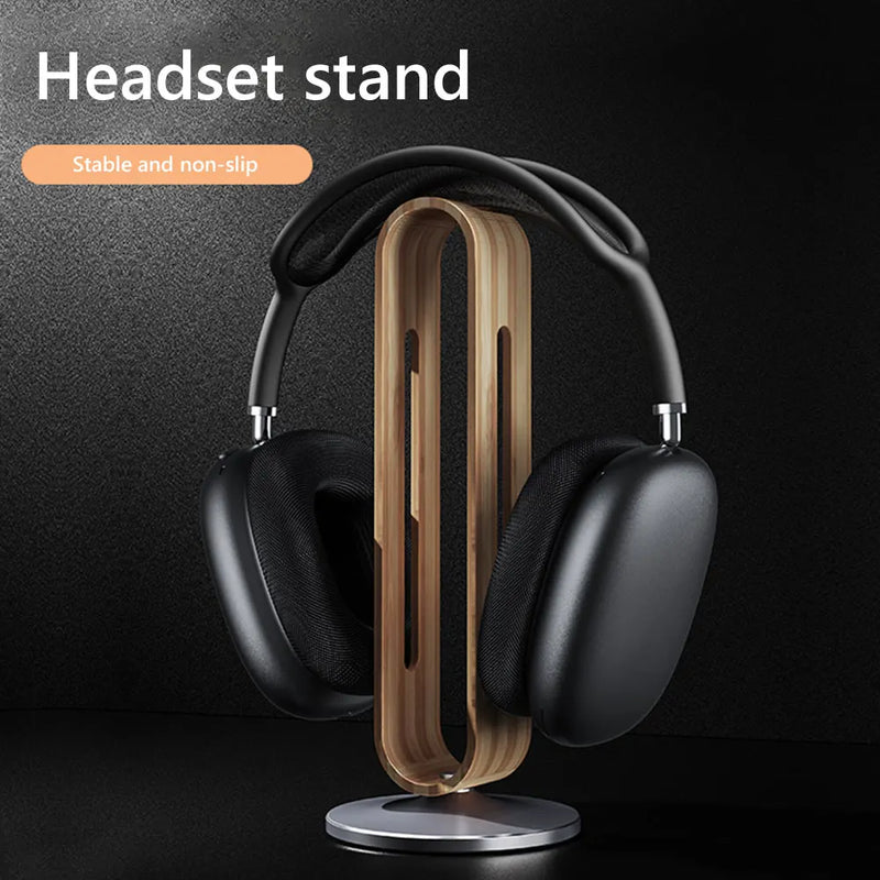 Suporte de Headphone em Bambu e Alumínio Premium - Suporte Decorativo para Headset e Fone Gamer