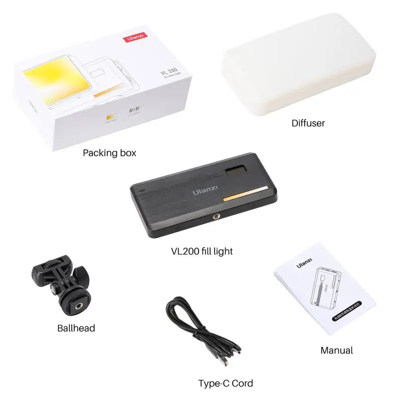 Luz de Vídeo LED Ulanzi VL200 com Difusor Soft – Luz Profissional de Preenchimento para Câmeras - Ideal para Lives YouTube
