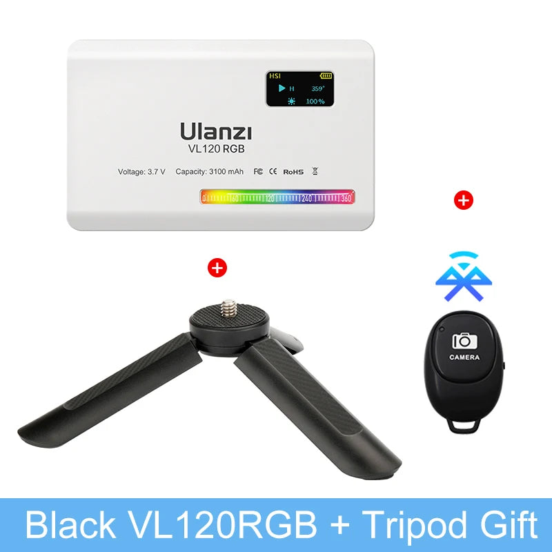 Luz de Vídeo RGB Ulanzi VL120 com Difusor – Painel LED 2500-9000K Bateria de 3100mAh - Ideal para Câmera  Smartphone Fotografia
