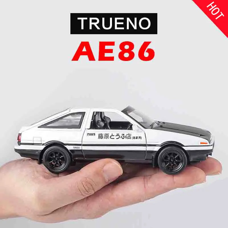 Carro de brinquedo Toyota AE86 Anime INITIAL D - com LED em Metal Escala 1:32