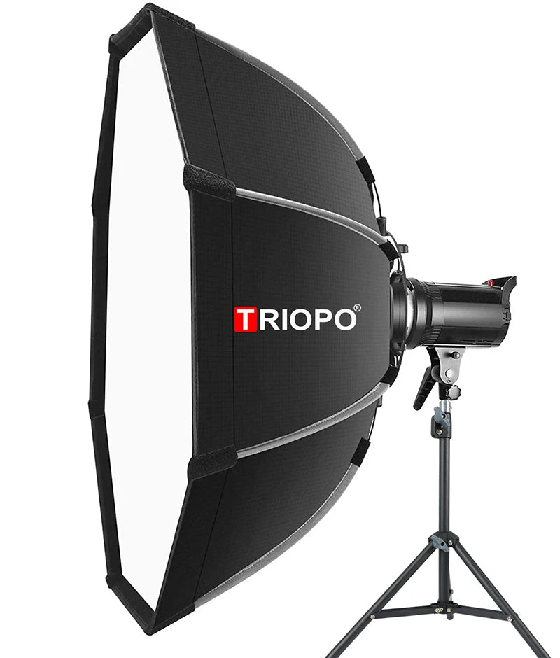 Softbox TRIOPO 90cm com Grade Colmeia - Montagem Bowens - Perfeito para Uso Externo Interno