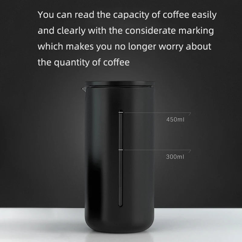 Cafeteira French Press TIMEMORE Premium 450ml - em Vidro Resistente ao Calor Malha de Aço INOX Alta Densidade - Ideal para Café e Chá