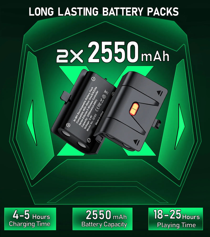 Carregador Rápido Suporte Duplo para Controles Sem Fio da Série Xbox - com 2 Baterias de 2X2550mAh Recarregável
