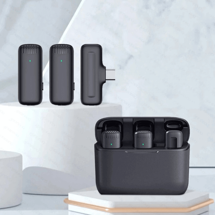 Microfone Lapela Bluetooth Lavalier PRO - com Base de Carregamento - para Apple e Android - Gravação sem Ruídos
