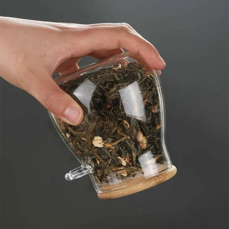 Pote Hermético em Vidro com Tampa de Bambu - para Açúcar Café Temperos Doces