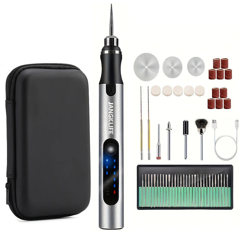 Caneta de Gravação Sem Fio Alta Rotação Kit Completo – Mini Furadeira para Trabalhos Manuais em Madeira, Joias, Metal e Vidro