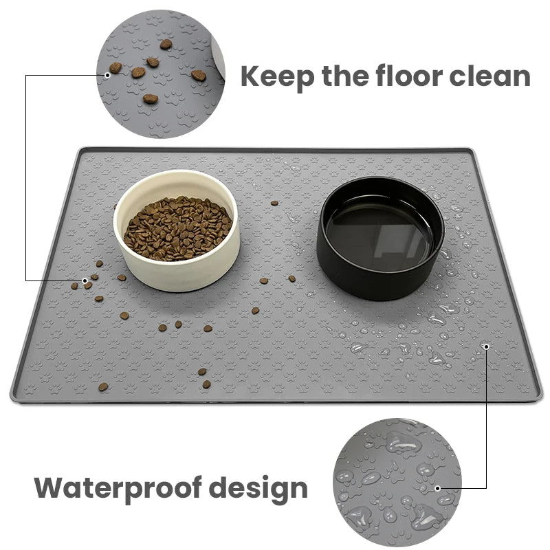 Tapete de Alimentação para Pet em Silicone - Base Antiderrapante para Tigela de Ração de Cachorro Gato