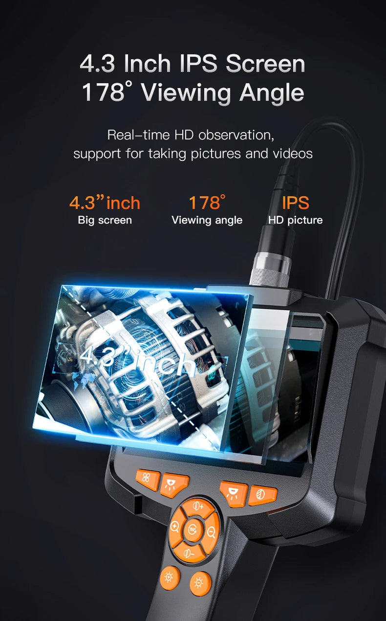 Câmera Endoscópio Industrial com Tela HD 4.3 Polegadas INSKAM – Câmera de Inspeção à Prova d'Água IP67 1080P com Lente de 8mm