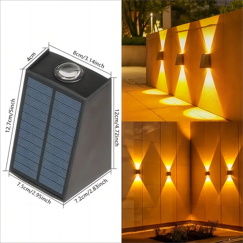 Luminária de Parede Externa Solar DUPLO FEIXE - para Quintal Jardim Iluminação Decorativa à Prova d'Água