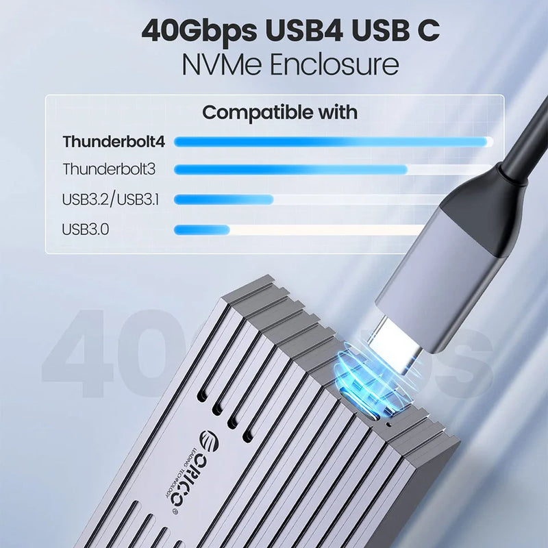 Case para SSD Externo Alta Velocidade 40Gbps - ORICO Estojo M.2 NVMe - Suporta conexão USB 4.0, USB 3.0 e Thunderbolt 4