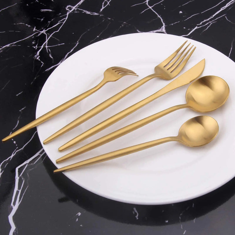 Jogo de Talheres Luxury em Aço Inoxidável - 24 Peças Kit Talhares de Cozinha