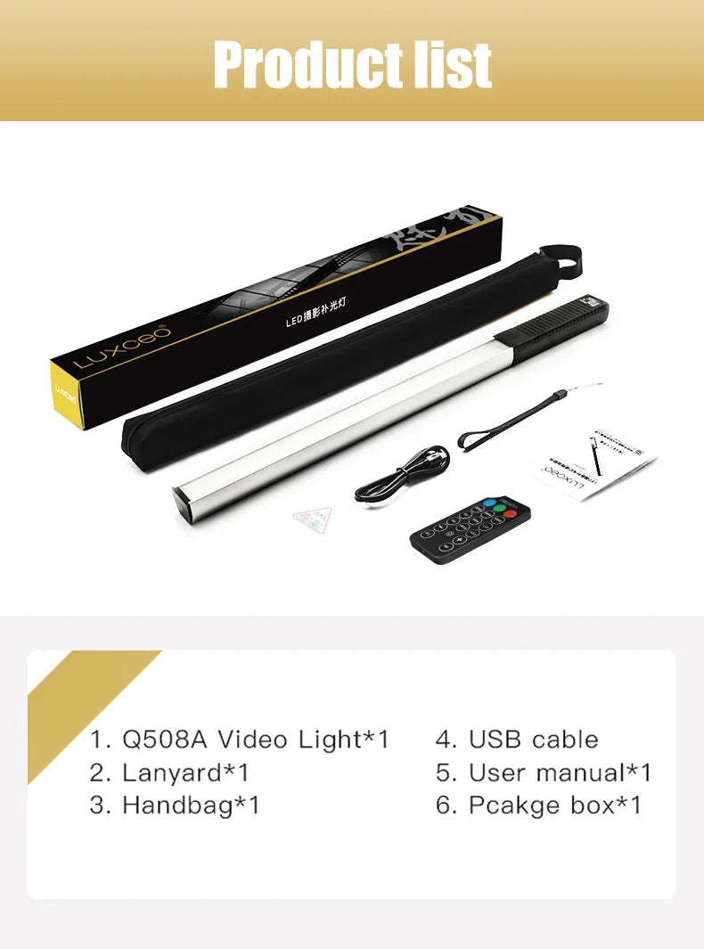 LUXCEO Q508A Luz de Fotografia RGB LED – Portátil Recarregável para Estúdio Foto Vídeo YouTube TikTok