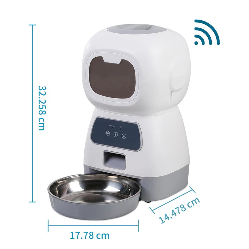 Comedouro Automático Wi-Fi para Pets de 3,5L - Dispenser de Ração Inteligente para Cães Gatos e Gravação de Voz