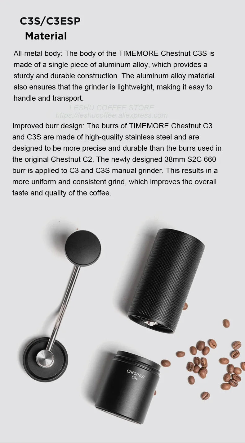Moedor de Café Manual Profissional TIMEMORE Chestnut C3S / C3ESP - Moedor Portátil com Burr S2C