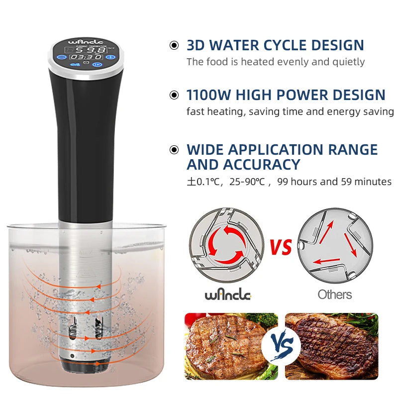 Circulador de Imersão Sous Vide Wancle 1100W com Tela Touchscreen - Cozimento Preciso Nível Profissional