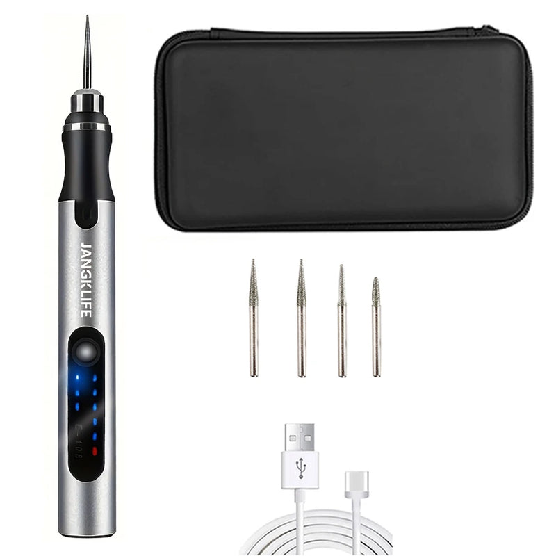 Caneta de Gravação Sem Fio Alta Rotação Kit Completo – Mini Furadeira para Trabalhos Manuais em Madeira, Joias, Metal e Vidro