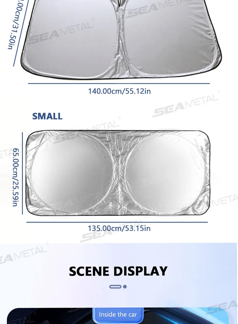 Protetor Solar Para-Brisa Refletivo SEAMETAL Dobrável - Bloqueio de Raios UV Janela Frontal para Veículos Carros