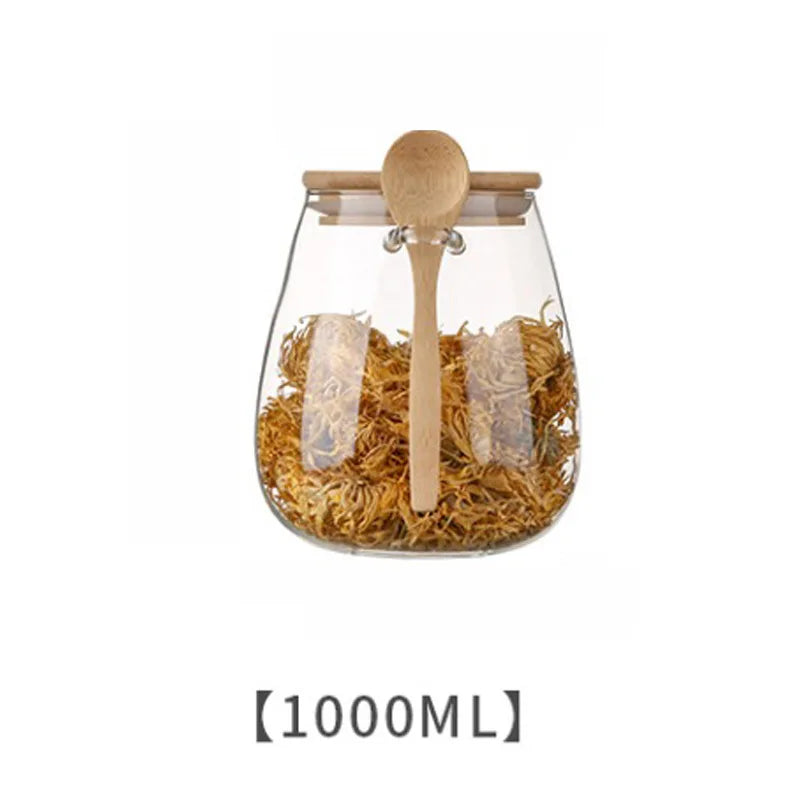 Pote Hermético em Vidro com Tampa de Bambu - para Açúcar Café Temperos Doces