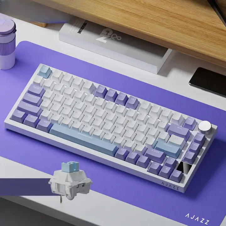 Teclado Mecânico Gamer Ajazz Ak820 RGB Sem Fio - 82 Teclas e Mini Visor - Conexão Tripla - Bluetooth, Wireless de 2.4GHz e Fio