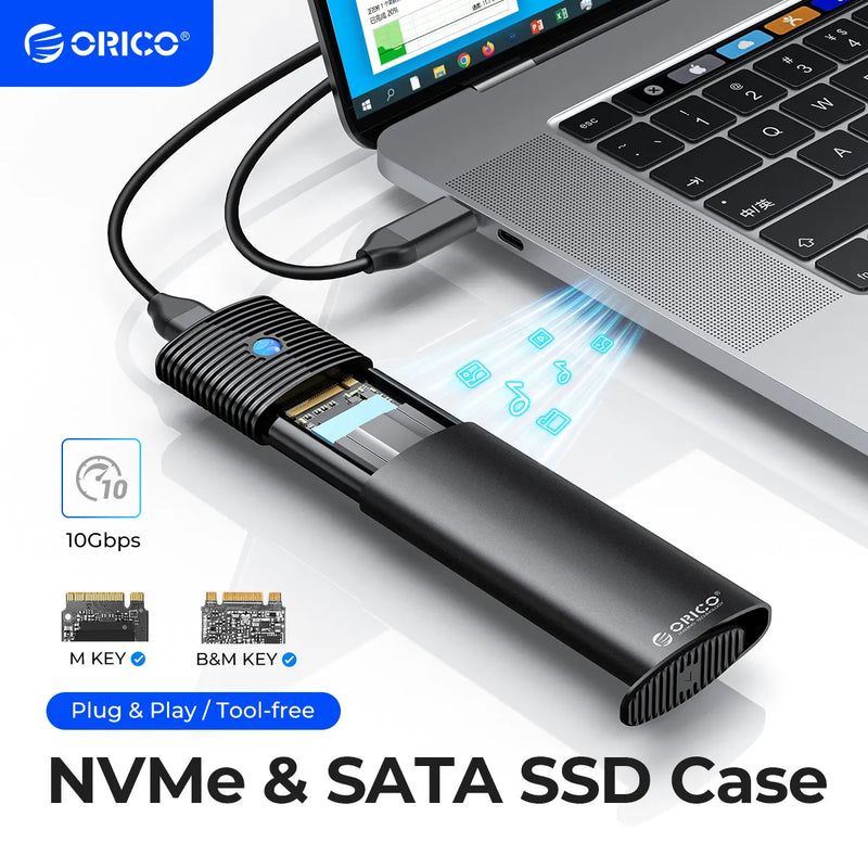 Case Estojo para SSD M.2 NVMe ORICO - em Alumínio 10Gbps PCIe - Adaptador Externo para SSD com Dissipador de Calor