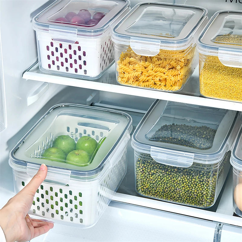 Pote Organizador com Cesto para Geladeira - Mantém Alimentos Mais Frescos Frutas e Legumes