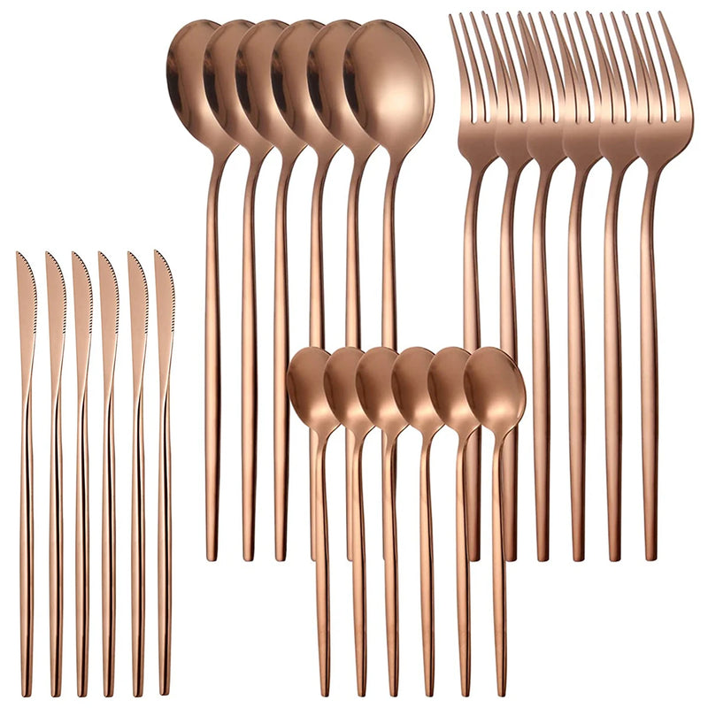 Jogo de Talheres Luxury em Aço Inoxidável - 24 Peças Kit Talhares de Cozinha