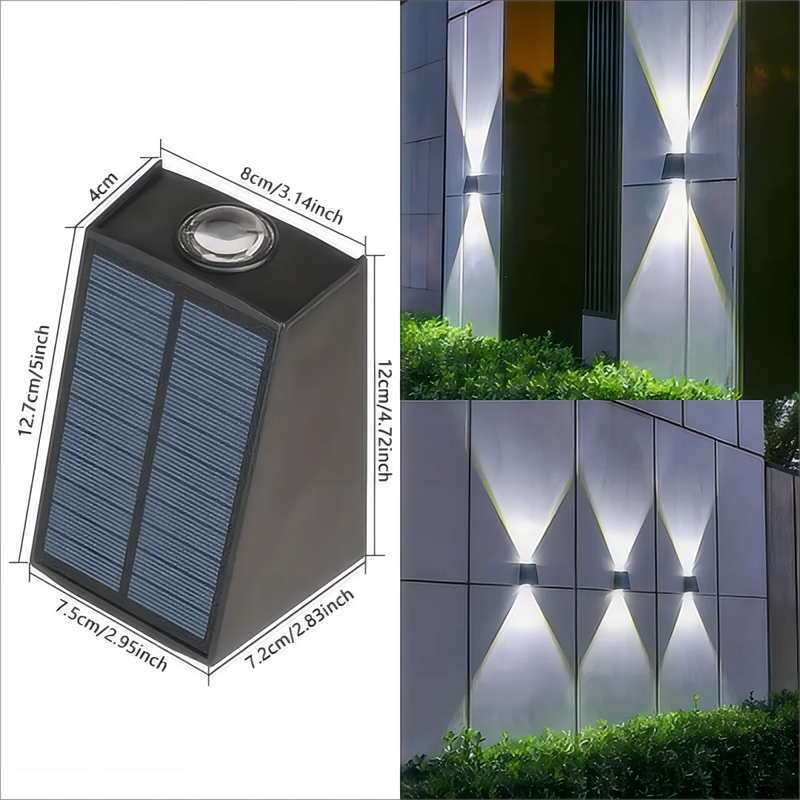 Luminária de Parede Externa Solar DUPLO FEIXE - para Quintal Jardim Iluminação Decorativa à Prova d'Água