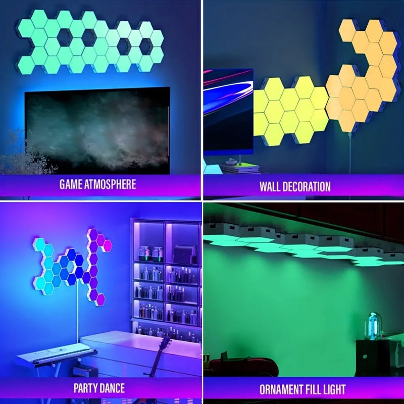 Luminária de parede Quantum LED RGB Hexagonal Gamer - Conexão Inteligente Sem Fio Bluetooth