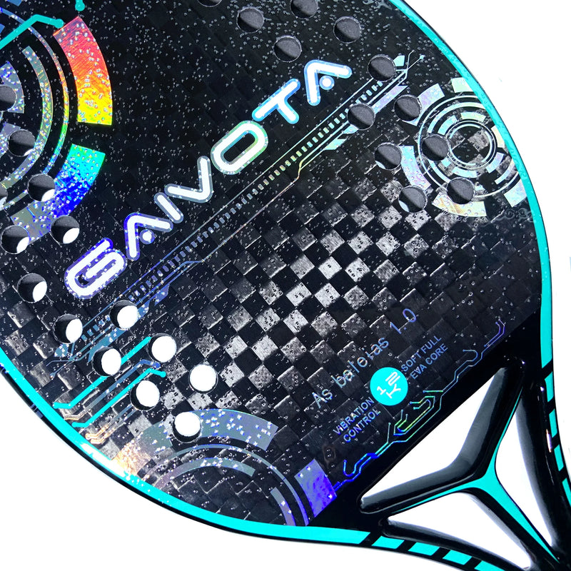 Raquete de Beach Tennis GAIVOTA - Fibra de Carbono 12k - Face Antideslizante com Capa Inclusa - Lançamento