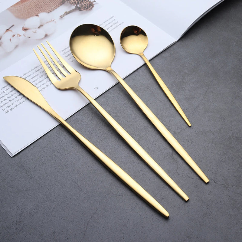 Jogo de Talheres Luxury em Aço Inoxidável - 24 Peças Kit Talhares de Cozinha