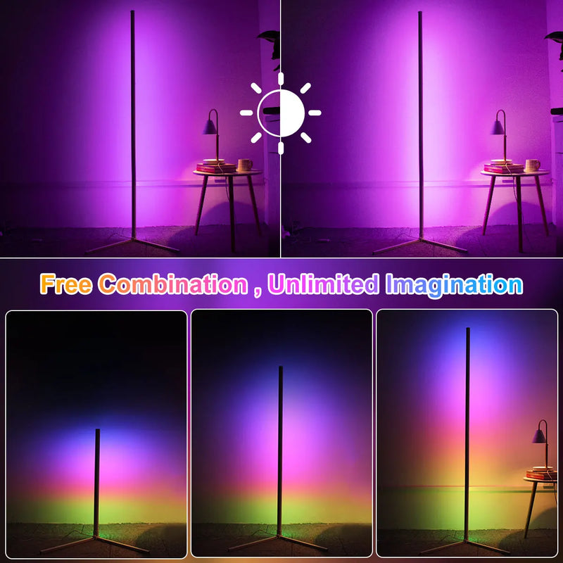 Luminária de Chão RGB Inteligente WiFi Bluetooth Tuya - Modelo Grande - Luminária Dreamcolor para Canto Parede