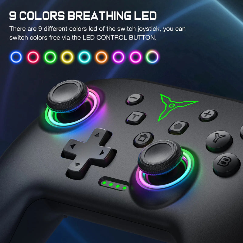 Controle de Jogos Dinofire Bluetooth RGB - com Vibração e Click Rápido - Sem fio para PC, PlayStation, Xbox