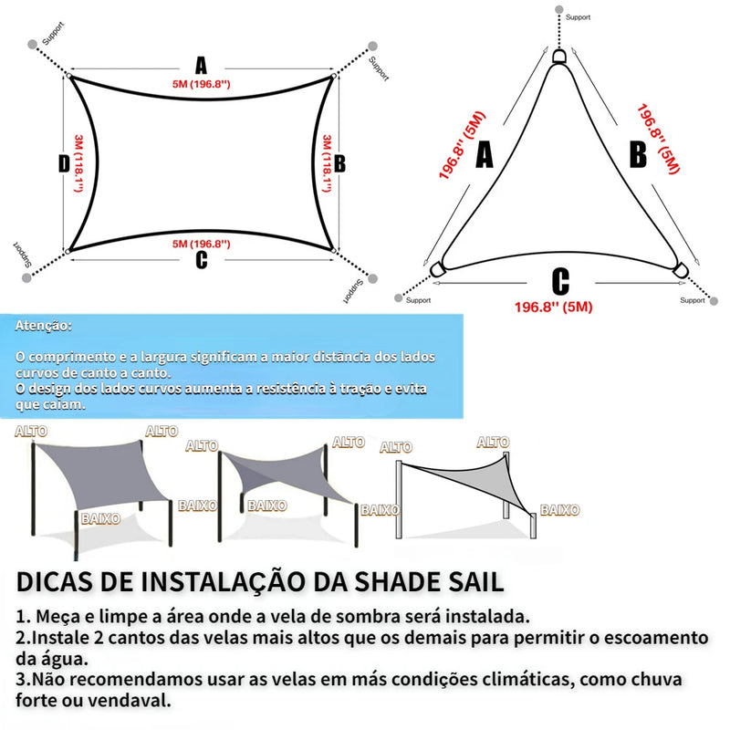 Toldo Solar Impermeável com Proteção UV 98% - Lona Toldo Cobertura Triangular para Área Externa Piscina Jardim