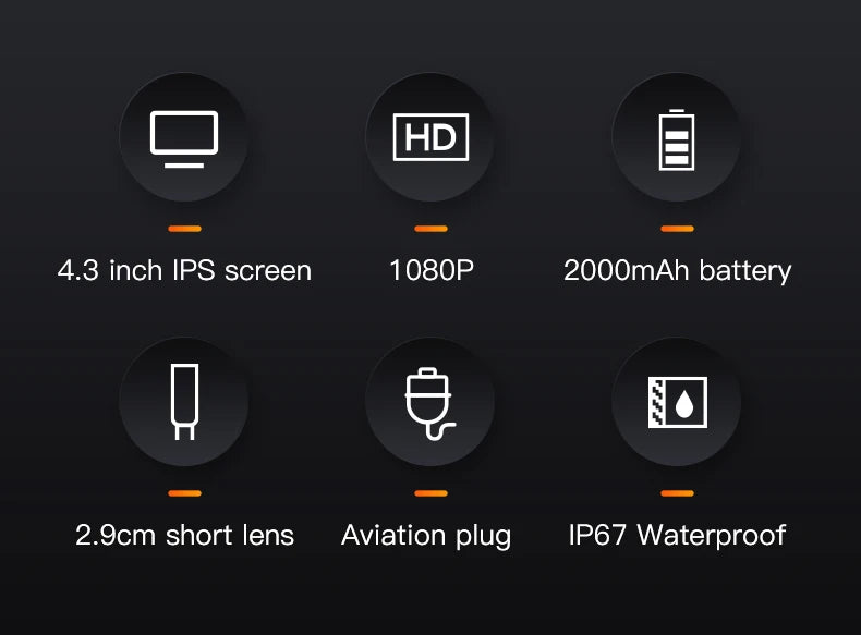 Câmera Endoscópio Industrial com Tela HD 4.3 Polegadas INSKAM – Câmera de Inspeção à Prova d'Água IP67 1080P com Lente de 8mm