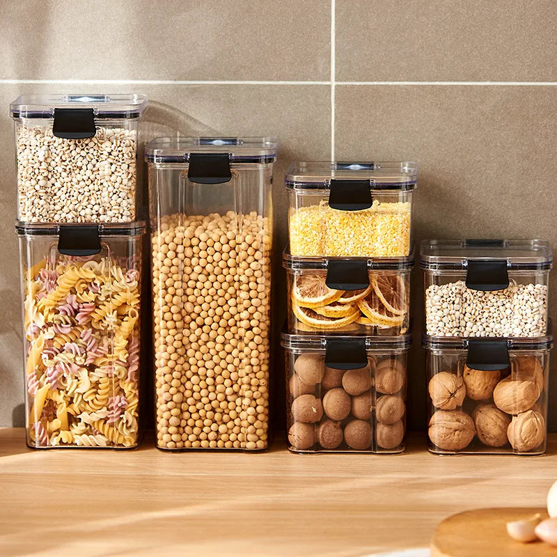 Potes Herméticos Empilhável em Acrílico - para Organização Cozinha Geladeira à Prova de Umidade