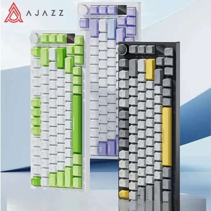 Teclado Mecânico Gamer Ajazz Ak820 RGB Sem Fio - 82 Teclas e Mini Visor - Conexão Tripla - Bluetooth, Wireless de 2.4GHz e Fio