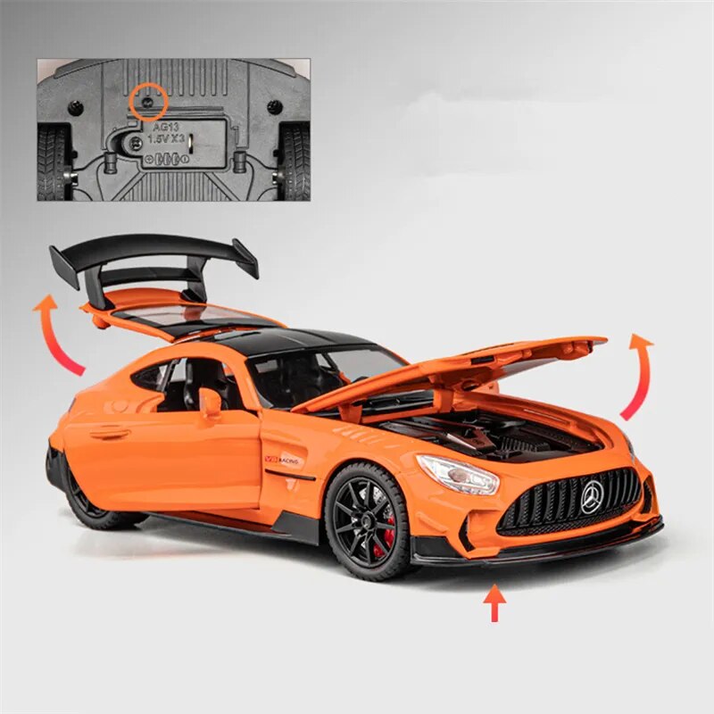 Miniatura de Carro esportivo Mercedes Benz GT Black Series - escala 1:24 em Metal com LED e Som e Fricção