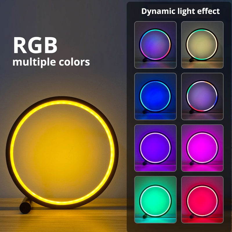 Luminaria de Mesa RGB Círculo LED - Efeito Atmosfera Brilha com Música, Controle Bluetooth - para Sala de Jogos, Quarto, Decoração