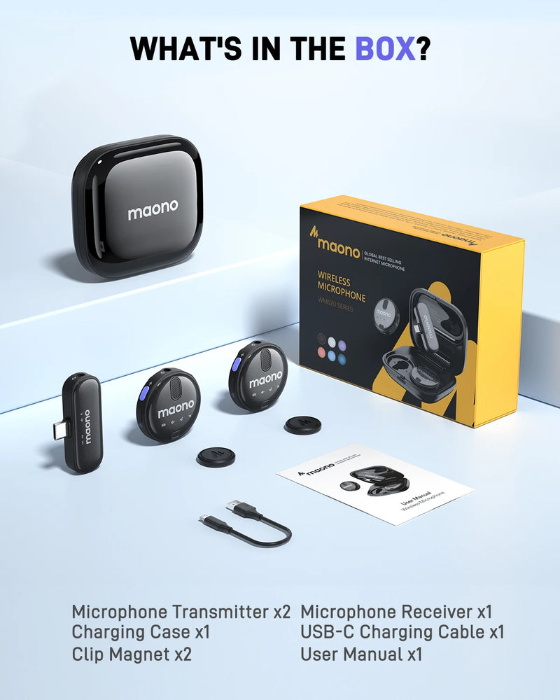 Microfone de Lapela Sem Fio MAONO WM620 PC2 – Redução de Ruído Ideal para TikTok, Streaming e Vlog