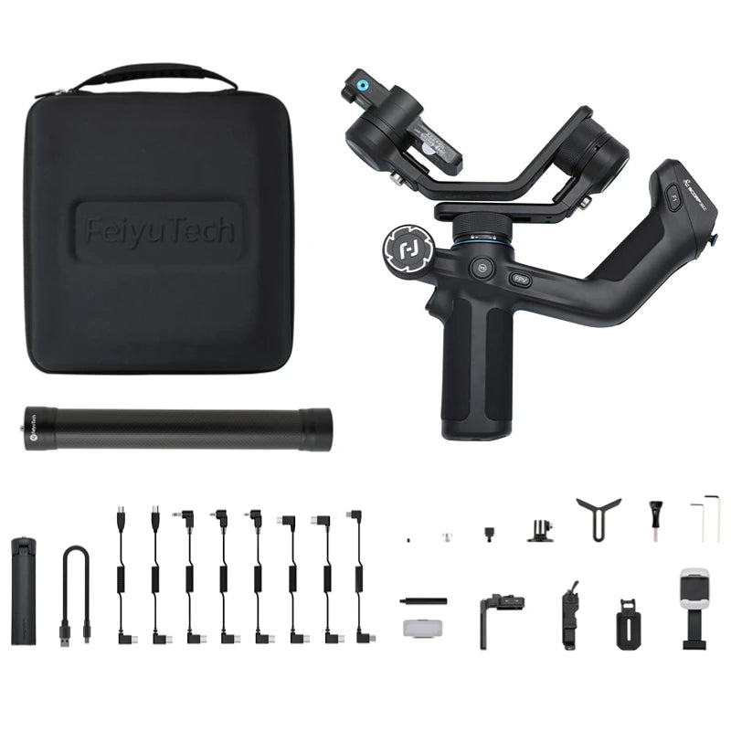Gimbal Profissional SCORP Mini 2 FeiyuTech - Estabilizador 3 Eixos para Câmeras DSRL Câmeras de Ação e Smartphones - com Rastreamento IA