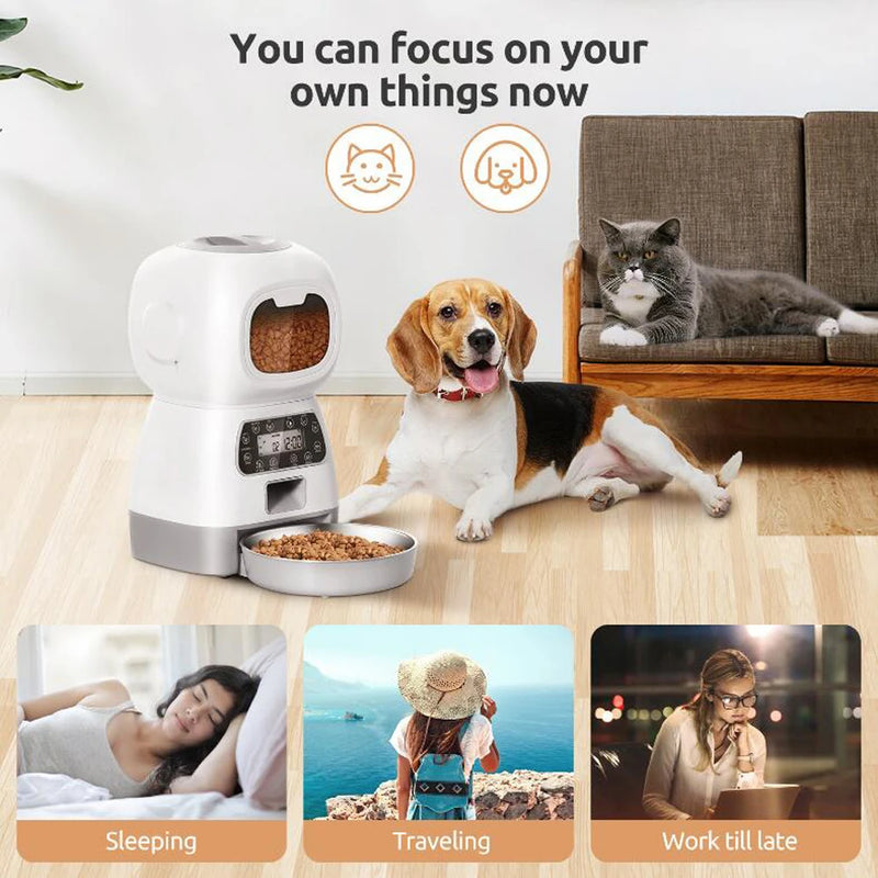 Comedouro Automático Wi-Fi para Pets de 3,5L - Dispenser de Ração Inteligente para Cães Gatos e Gravação de Voz