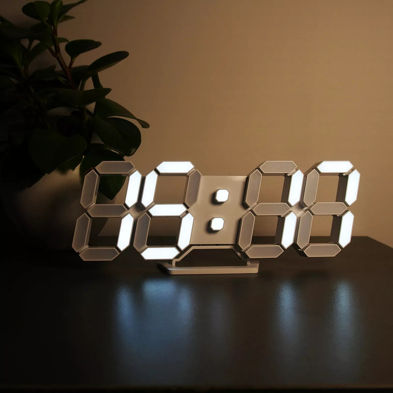 Relógio Moderno LED 3D de Parede e Mesa - Exibe Data Hora Temperatura - com Despertador e Controle Remoto - Iluminação Noturna para Quarto